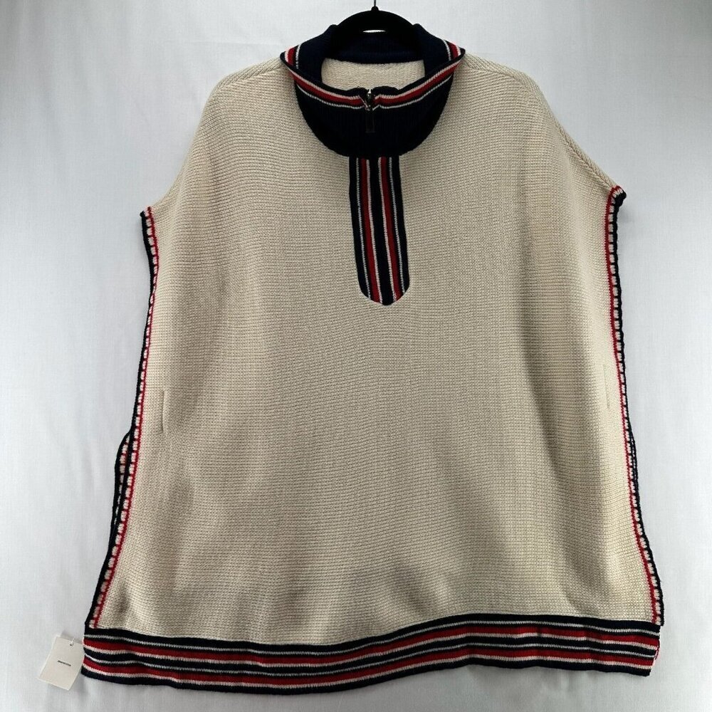 Urban Outfitters Sweater Womens OS Caftan Poncho 1/4 Zip Mock Pullover Ivory